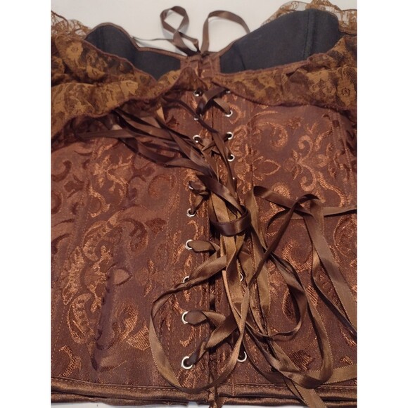 New Short Corset Top Brown Spider Web Goth Metal Toggle Front Lace Up Back 5X - Picture 3 of 8